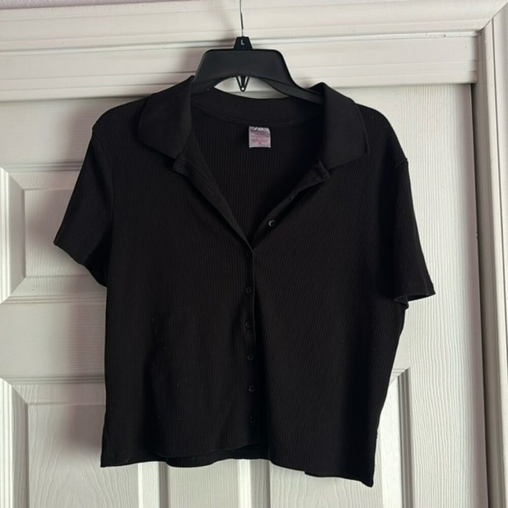 NOBO Black Collared Buttoned Down Crop Top Size XXL